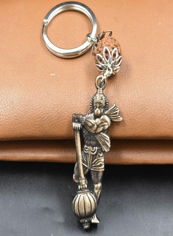 AFH Jay Shree Ram Gadhadhari Lord Hanuman Copper Rudraksha Keychain for Men and Women - Image 3